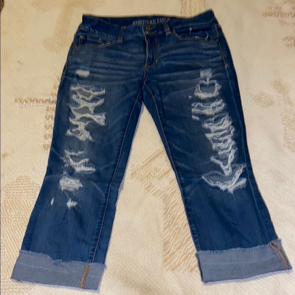American Eagle Outfitters Women's Ripped Dark Blue “Artist Crop” Jeans size 12